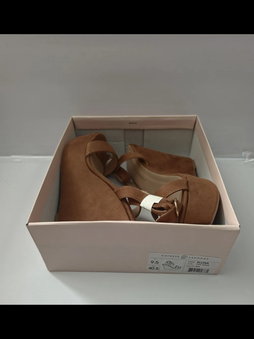 Chinese Laundry Women's Ellina Platform Wedges in tan suede.